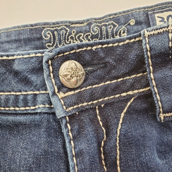 Miss Me Blue Straight Leg Jeans with White Embroidery - Picture 9 of 13